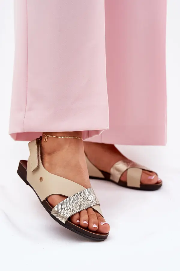 Zazoo Leather Velcro Sandals Beige-Gold Zazoo 40141