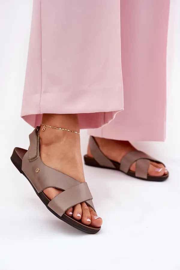 Zazoo Leather Velcro Sandals Dark Beige Zazoo 40141