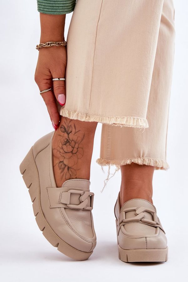 Kesi Leather Wedge Moccasins Beige Felicity