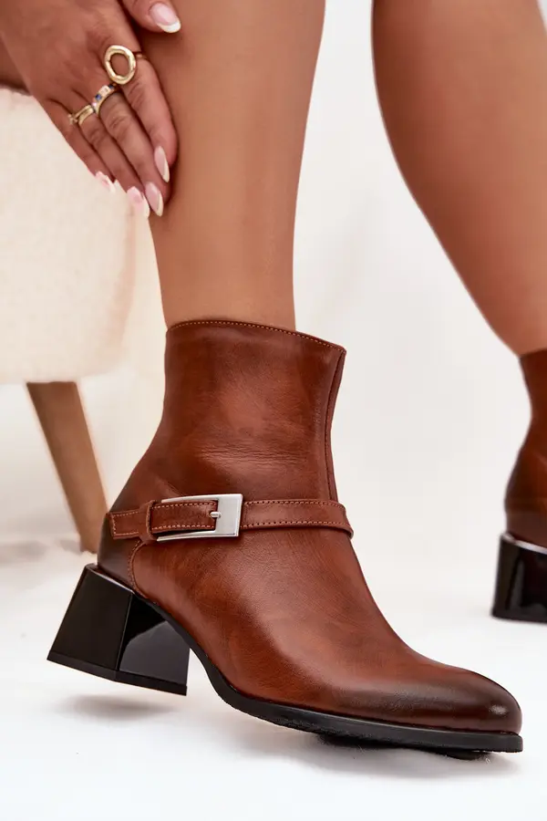 Zazoo Leather Women's Ankle Boots with Buckle Zazoo