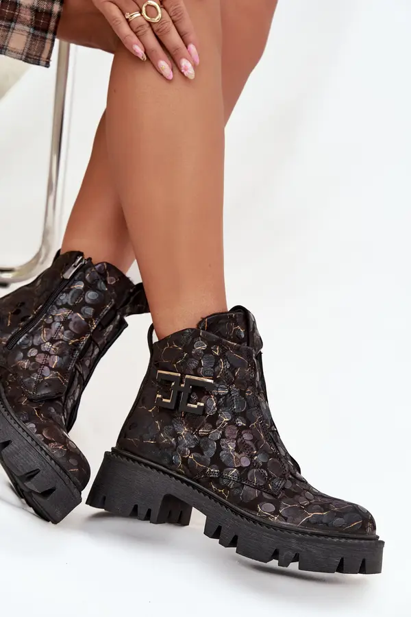 ARTIKER Leather Women's Ankle Boots With Decoration Lined Artiker