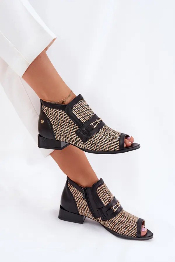 Maciejka Leather Women's Ankle Boots With Open Toes Maciejka Black-Beige