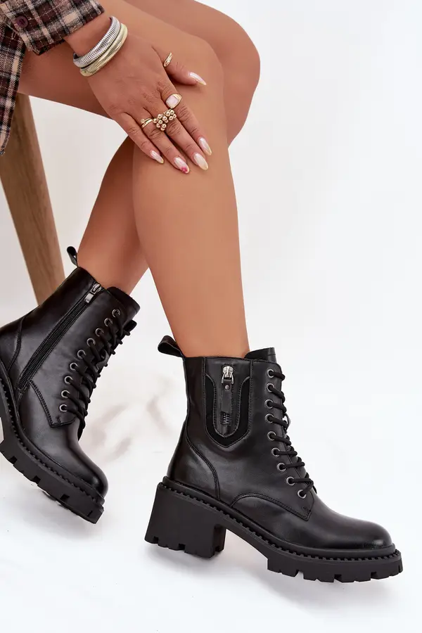 VINCEZA Leather Women's Block Heel Boots Insulated Vinceza