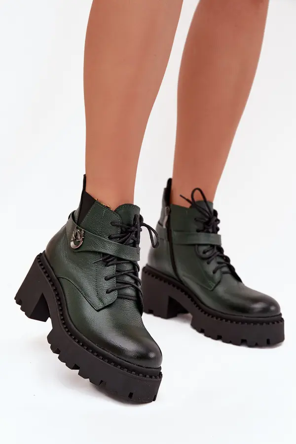 Zazoo Leather Women's Block Heel Boots with Decorative Strap Insulated Zazoo