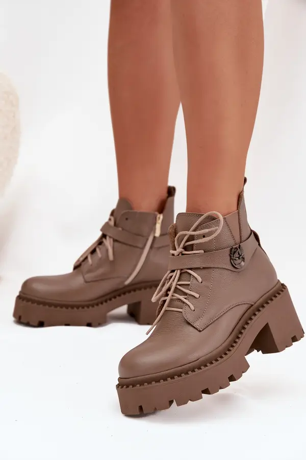 Zazoo Leather Women's Block Heel Boots with Decorative Strap Lined Zazoo