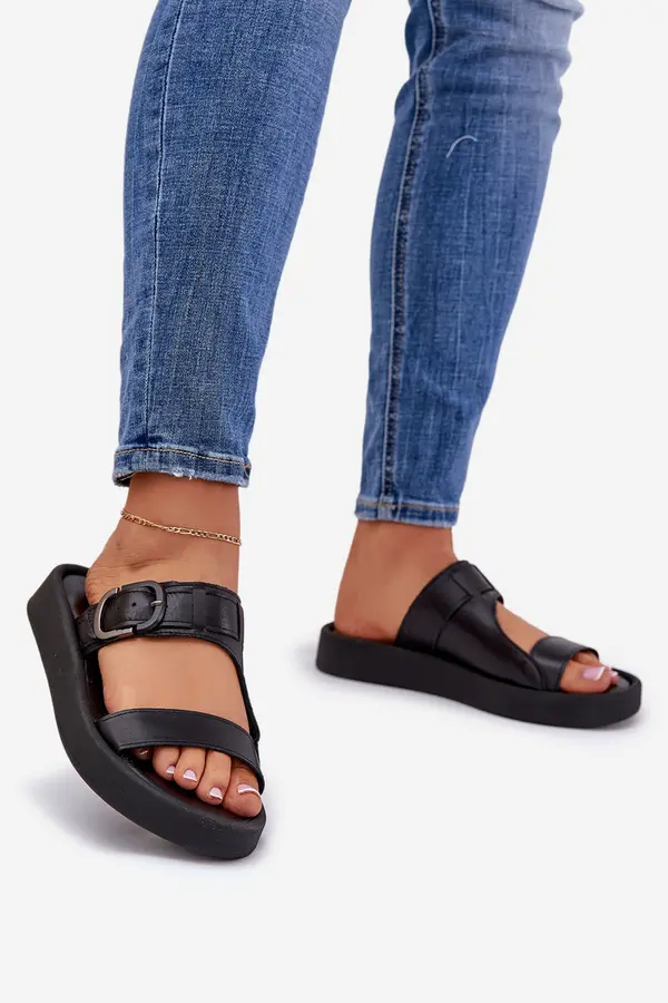 Zazoo Leather Women's Platform Sandals Black Zazoo 3024