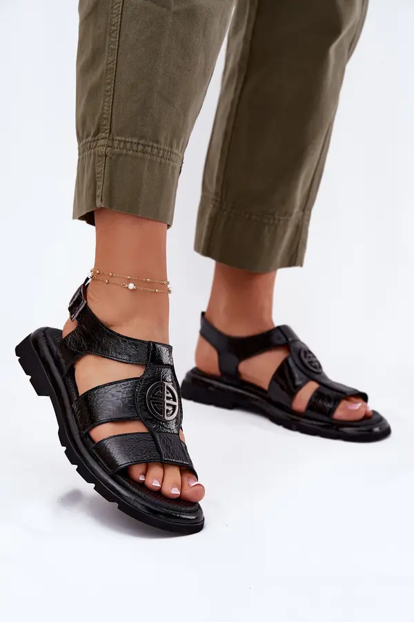 ARTIKER Leather Women's Sandals Patent With Decorative Detail Artiker