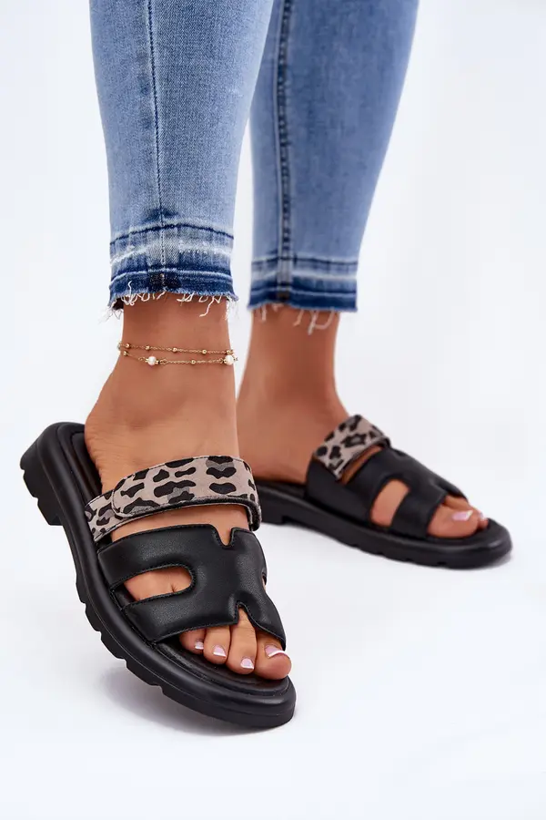 VINCEZA Leather Women's Sandals With Velcro Leopard Vinceza