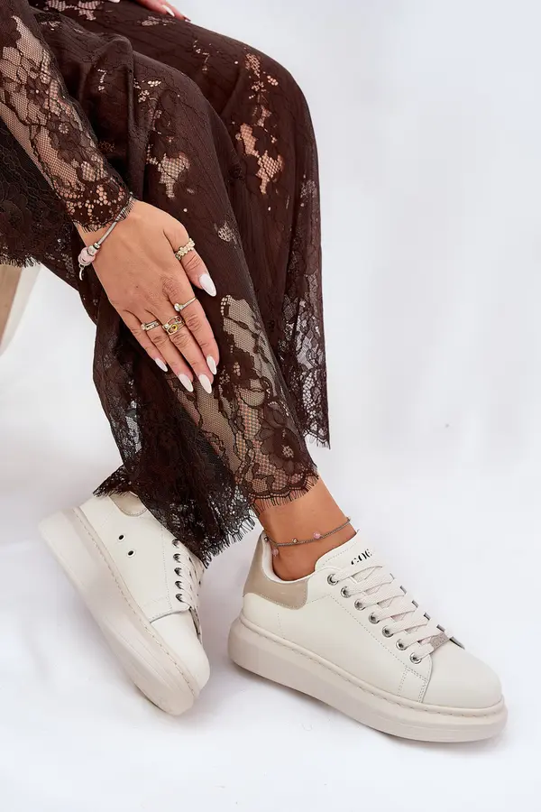 GOE Leather Women's Sneakers On Platform Beige GOE