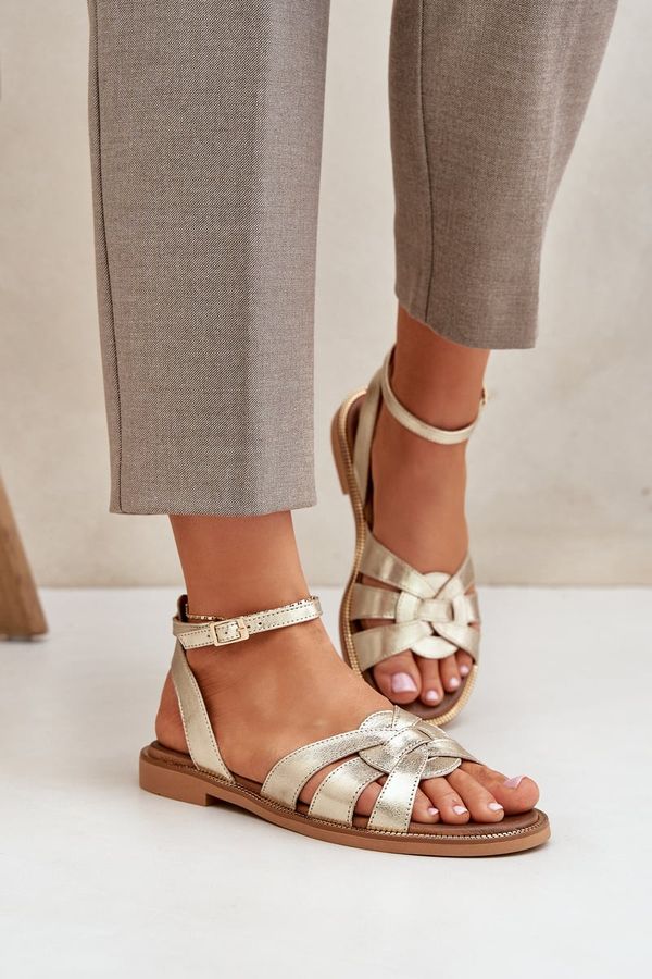 Lewski Shoes Lewski Shoes Ladies leather sandals on flat heel Zazoo 3688 gold