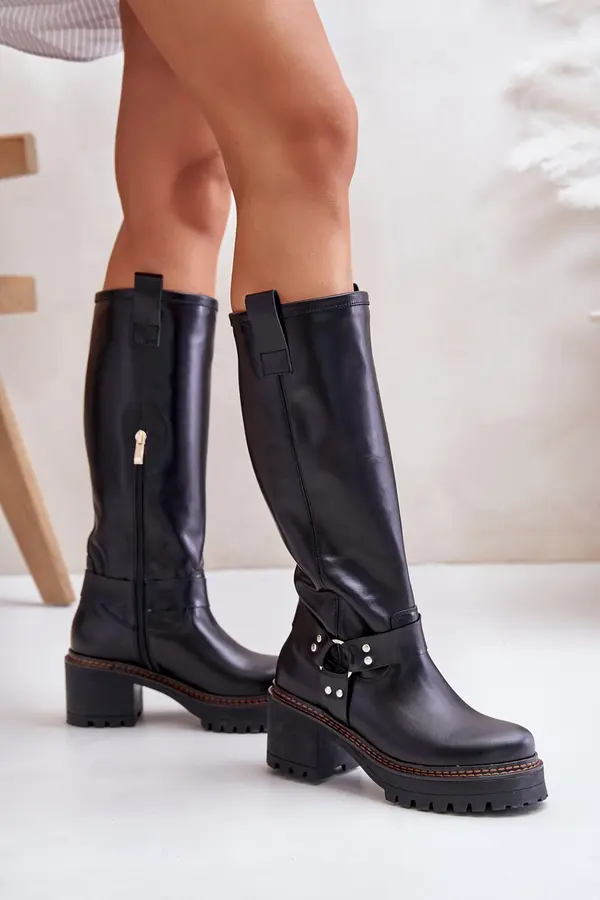 Boto Lewski Shoes Leather Knee High Women's Boots Black Lewski 3432