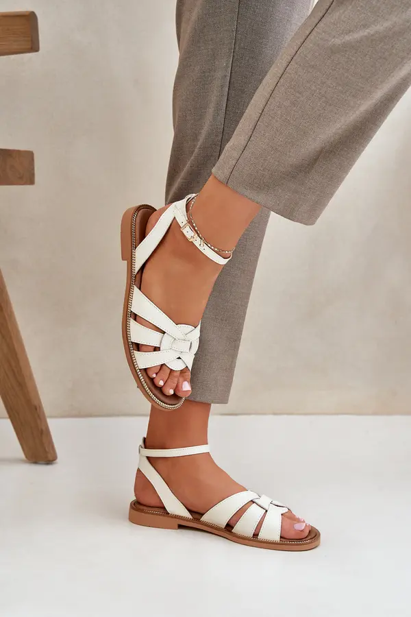 Boto Lewski Shoes Leather Ladies Sandals With Flat Heel Zazoo 3688 Ecru