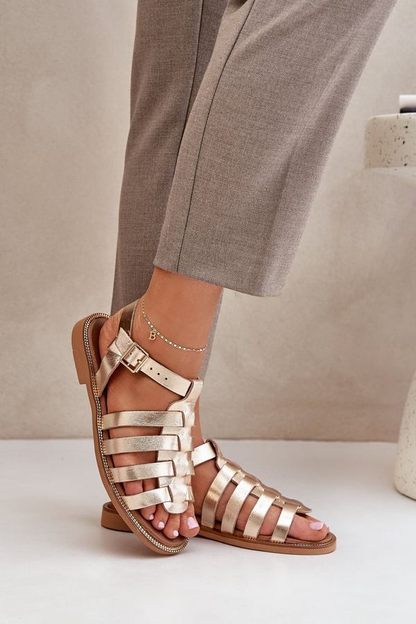 Lewski Shoes Lewski Shoes Leather Sandals On Flat Heel Zazoo 3686 Gold