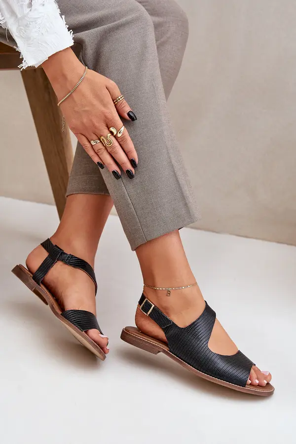 Boto Lewski Shoes Leather Sandals With Buckle And Embossing Lewski 3041 Black