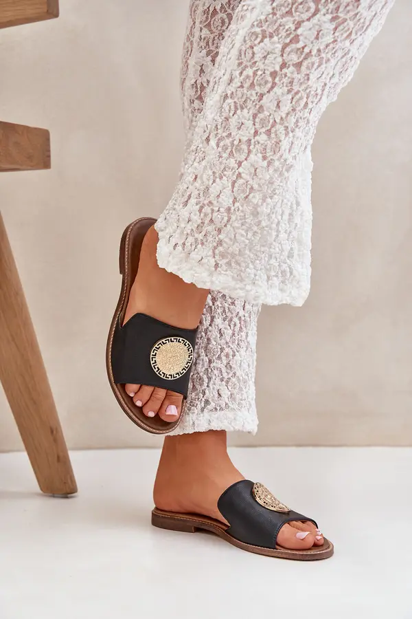 Boto Lewski Shoes Leather Slippers With Decoration On Flat Heel Zazoo