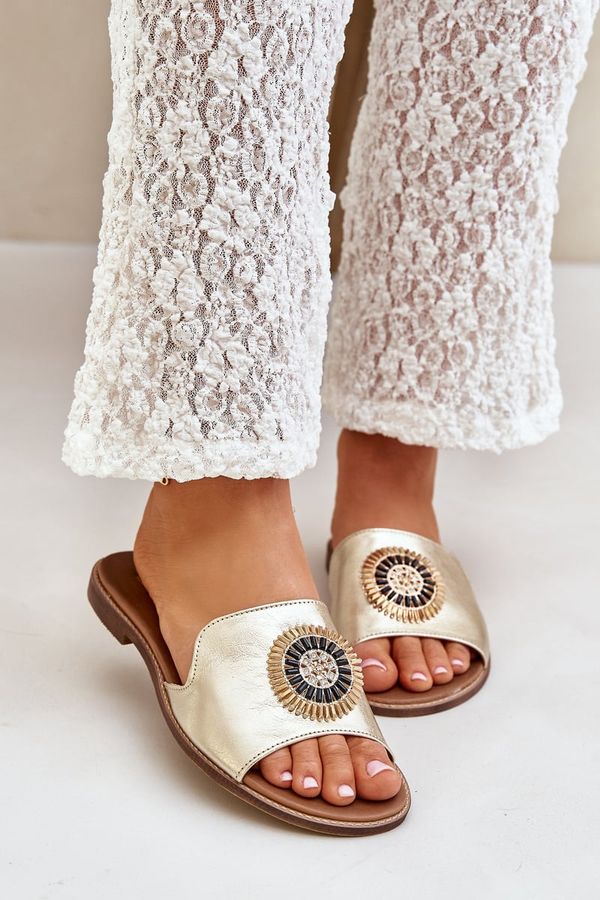 Lewski Shoes Lewski Shoes Leather Slippers With Decoration On Flat Heel Zazoo