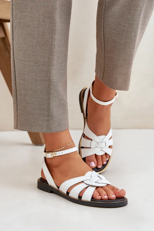 Boto Lewski Shoes Leather Women's Sandals On Flat Heel White Zazoo 3688