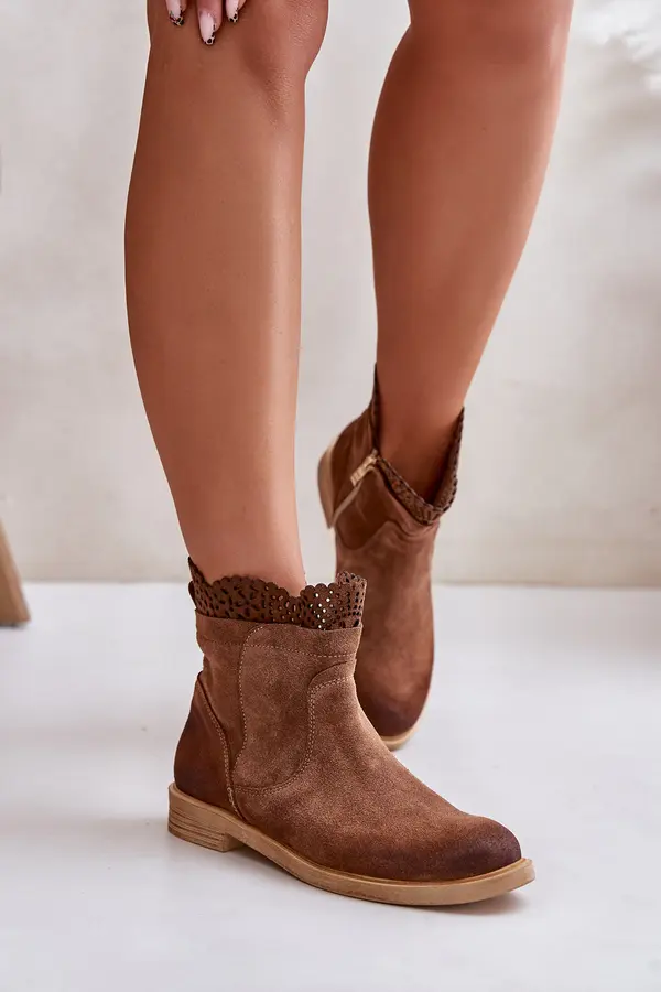 Boto Lewski Shoes Low Women's Boots On Flat Heel Suede Lewski 3624 Brown