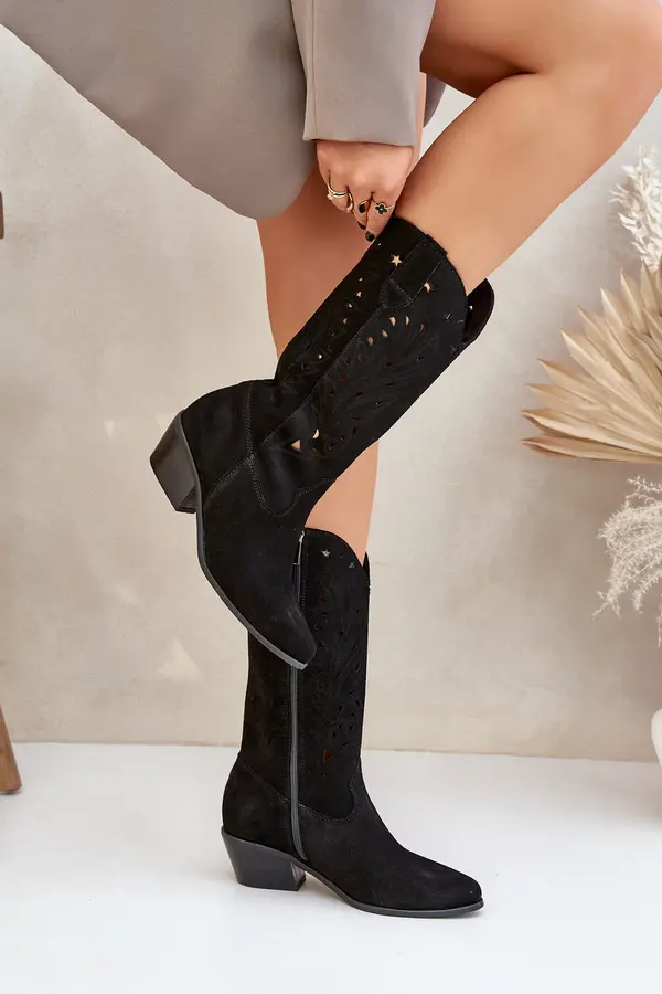 Boto Lewski Shoes Suede Boots With Cutout Shaft Black Zazoo 3609
