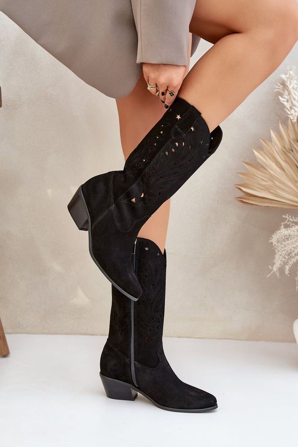 Lewski Shoes Lewski Shoes Suede Boots With Cutout Shaft Black Zazoo 3609