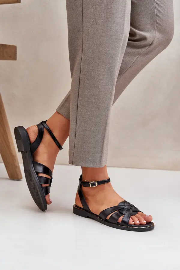 Boto Lewski Shoes Zazoo 40378 Flat Women's Leather Sandals Black