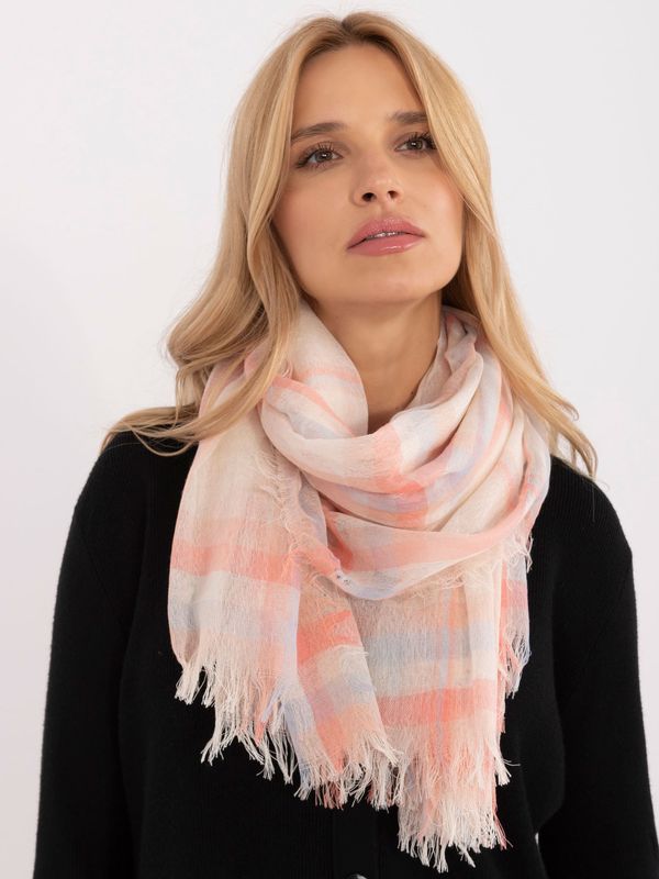 Fashionhunters Light beige and peach scarf with fringe