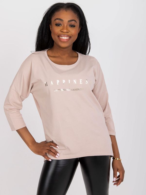 Fashionhunters Light beige cotton blouse with inscription