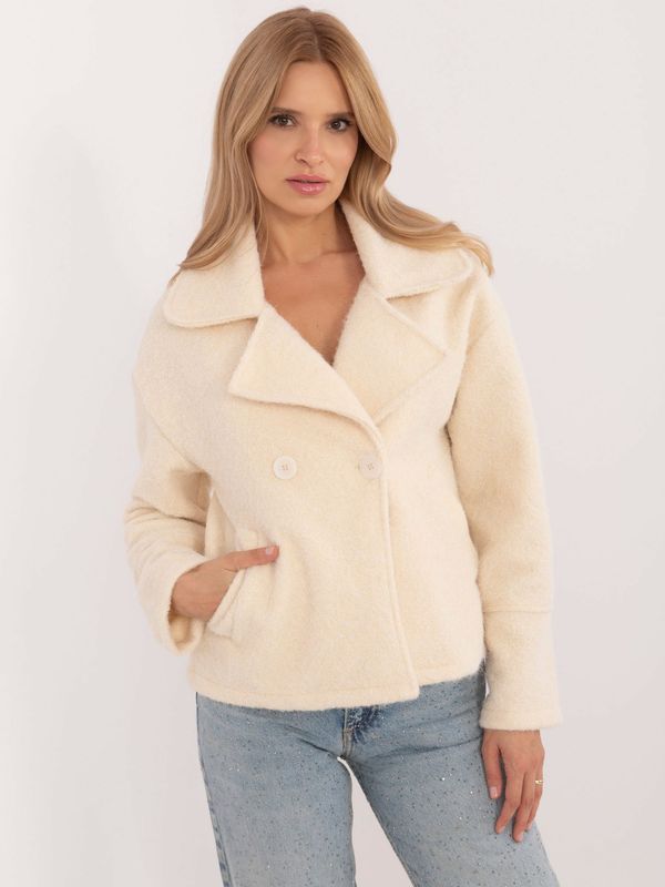 Italy Moda Light beige double-breasted coat with a collar