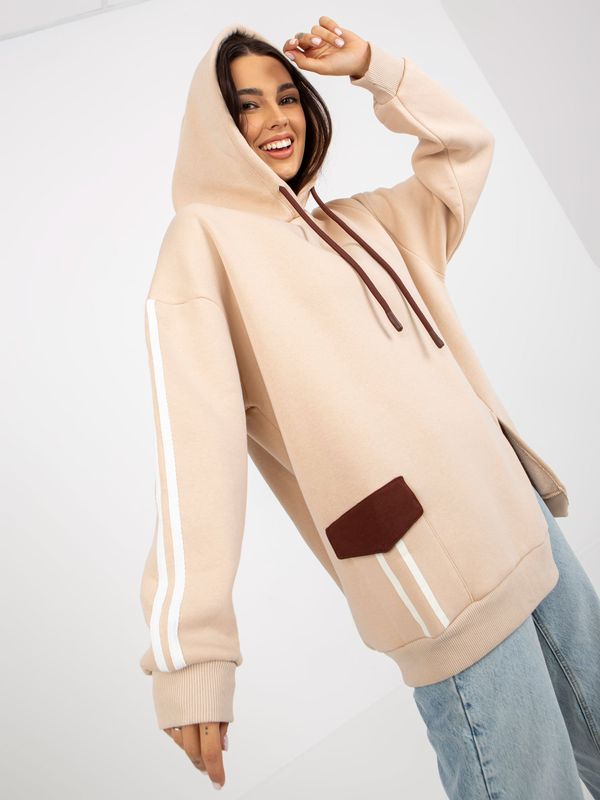 Fashionhunters Light beige hoodie with stripes