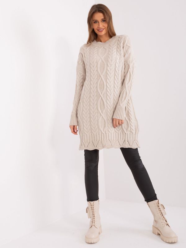 Fashionhunters Light beige oversize cable knit dress from RUE PARIS