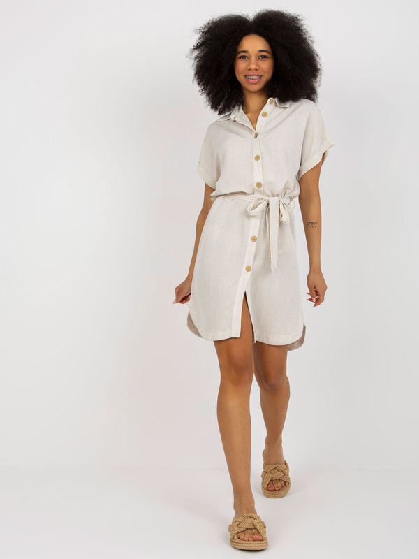 Fashionhunters Light beige shirt dress with belt from RUE PARIS