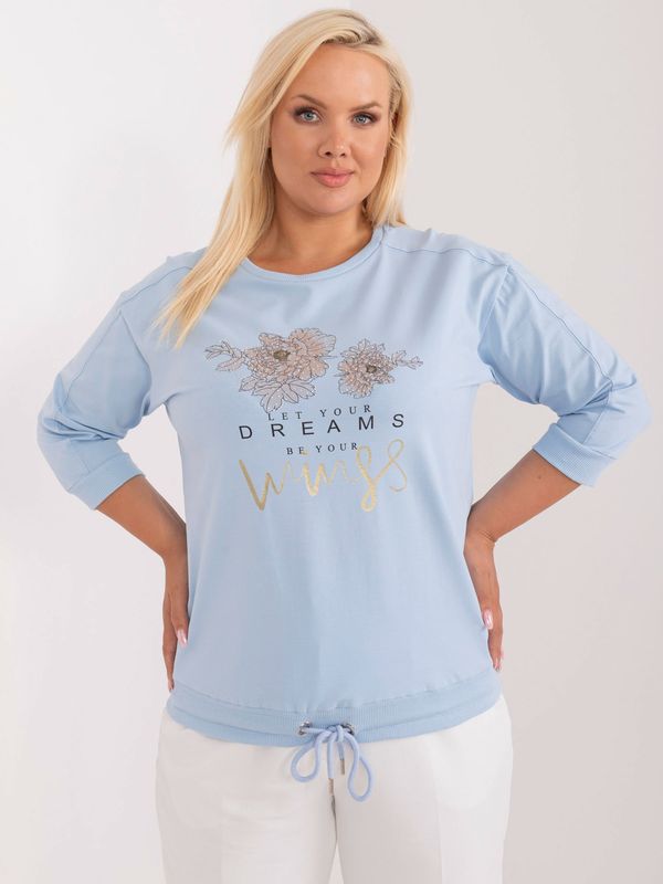 Fashionhunters Light blue blouse plus size with 3/4 sleeves