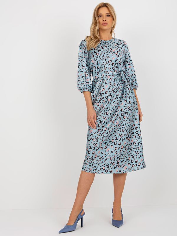 Fashionhunters Light blue cocktail midi dress with leopard pattern