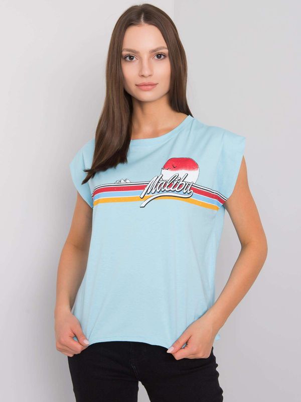 Fashionhunters Light blue cotton T-shirt with print