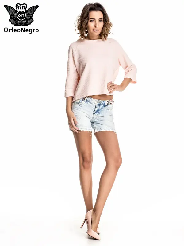 Fashionhunters Light blue denim shorts with studs