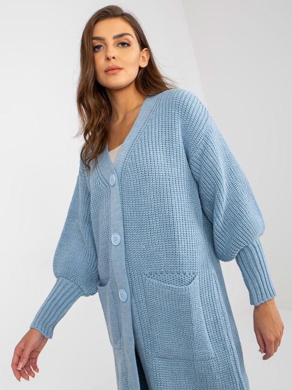 Fashionhunters Light blue long cardigan with pockets OH BELLA