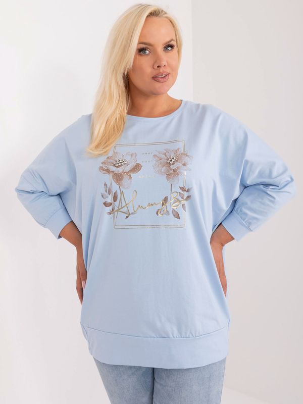 Fashionhunters Light blue oversized plus size blouse with print