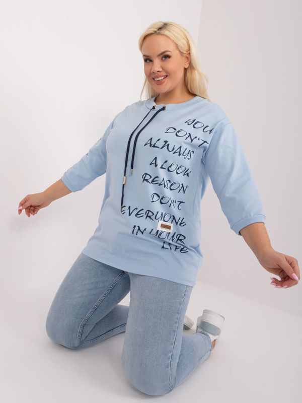 Fashionhunters Light blue plus size blouse with 3/4 sleeves