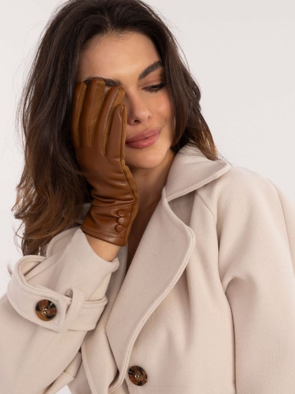 Fashionhunters Light brown women's gloves made of eco-leather