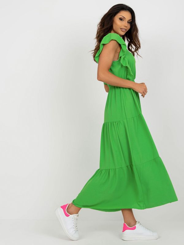 Fashionhunters Light green dress with ruffle for the summer