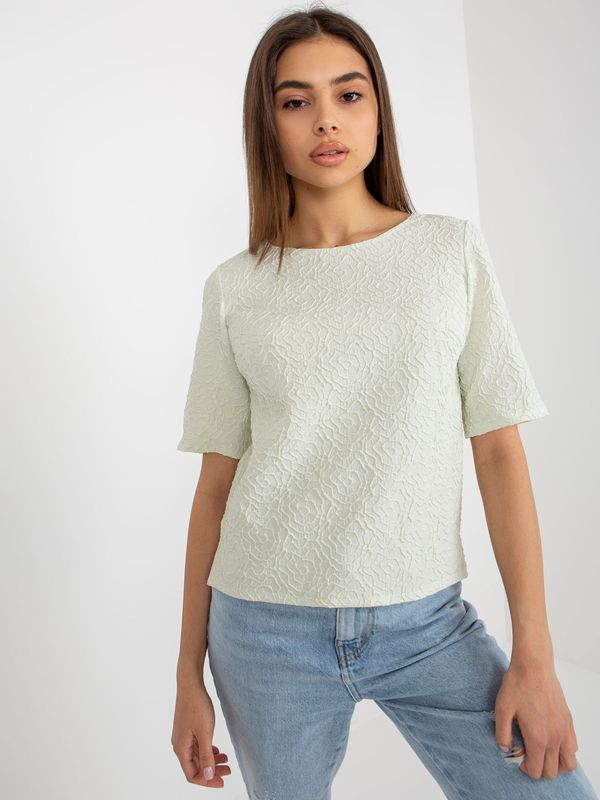 Fashionhunters Light green formal blouse with round neckline