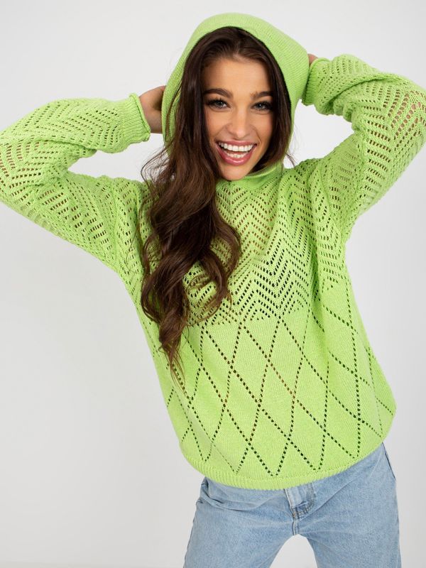 Fashionhunters Light green openwork summer sweater with long sleeves