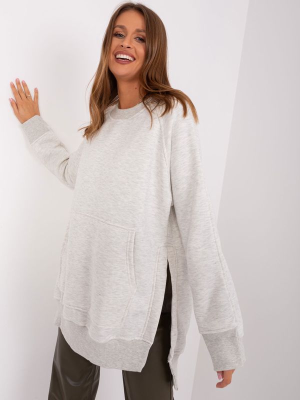 Fashionhunters Light grey melange sweatshirt with slits