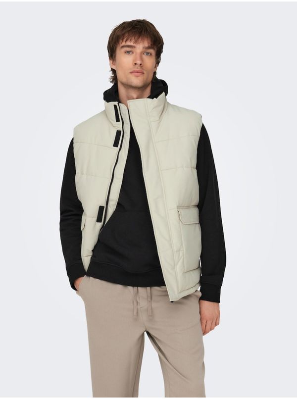 Only Light grey men's quilted vest ONLY & SONS Carl - Men