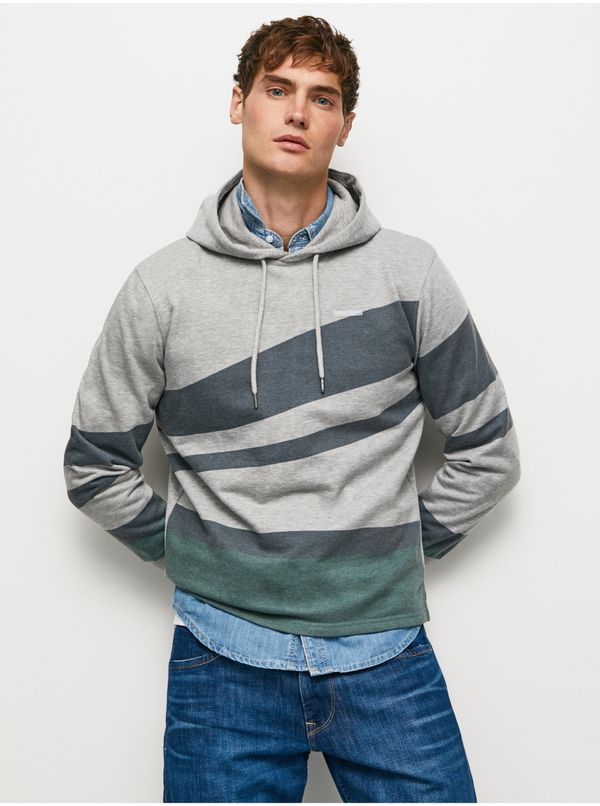 Pepe Jeans Light Grey Mens Striped Hoodie Pepe Jeans Phe - Mens