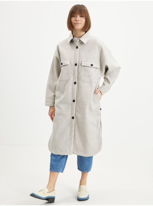 Picture Light Grey Womens Long Shirt Jacket Picture Sotola - Women