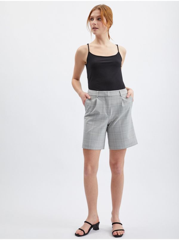 Orsay Light grey women's plaid shorts ORSAY