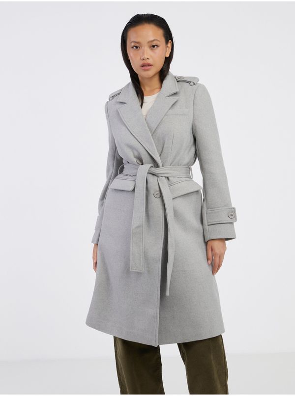 Noisy May Light grey women's striped coat with wool blend Noisy May Leony - Women's