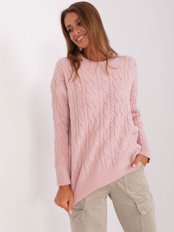Fashionhunters Light pink classic sweater with cables