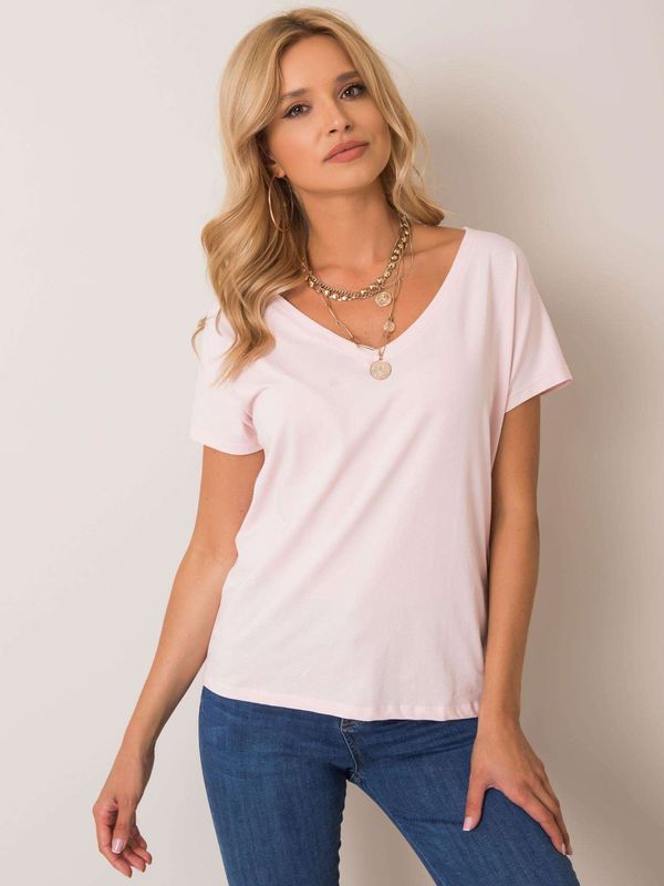 Fashionhunters Light pink cotton V-neck T-shirt